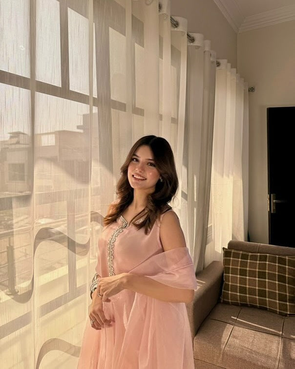 Peach Silk Floral Kurta Set