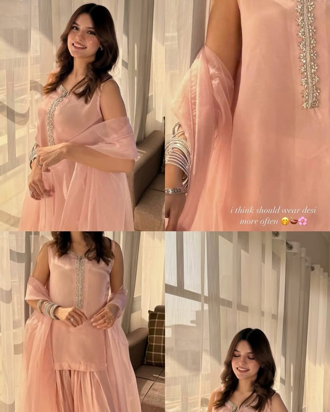 Peach Silk Floral Kurta Set