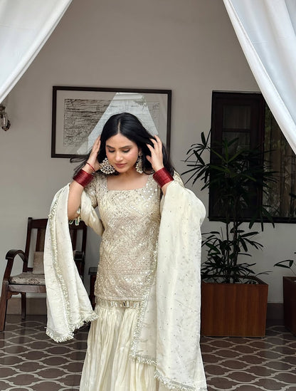 Ayesha Ivory Elegance Sharara Set