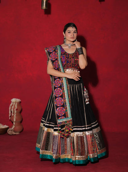 Regal Black Heritage Lehenga Set with Vibrant Mirror & Thread Work