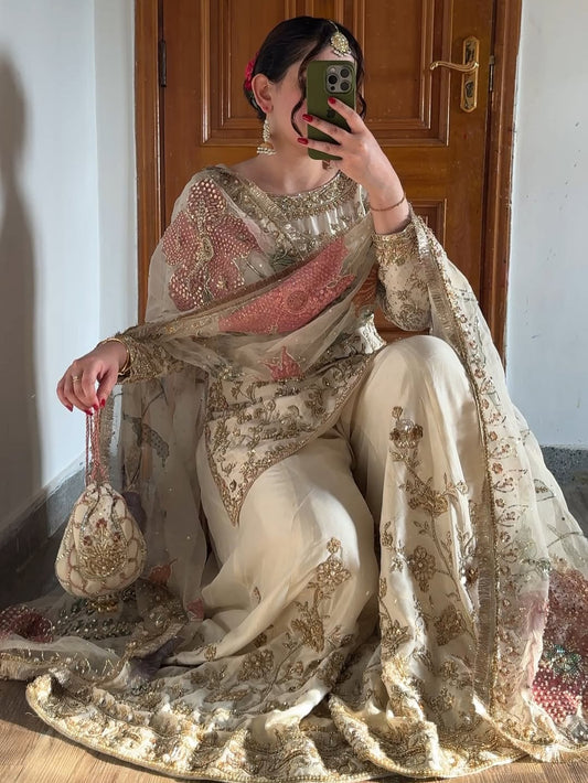 Kiara Ivory Organza Sharara Set with Sequin Embroidery