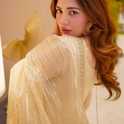 Ivory Glow Golden Border Anarkali Set