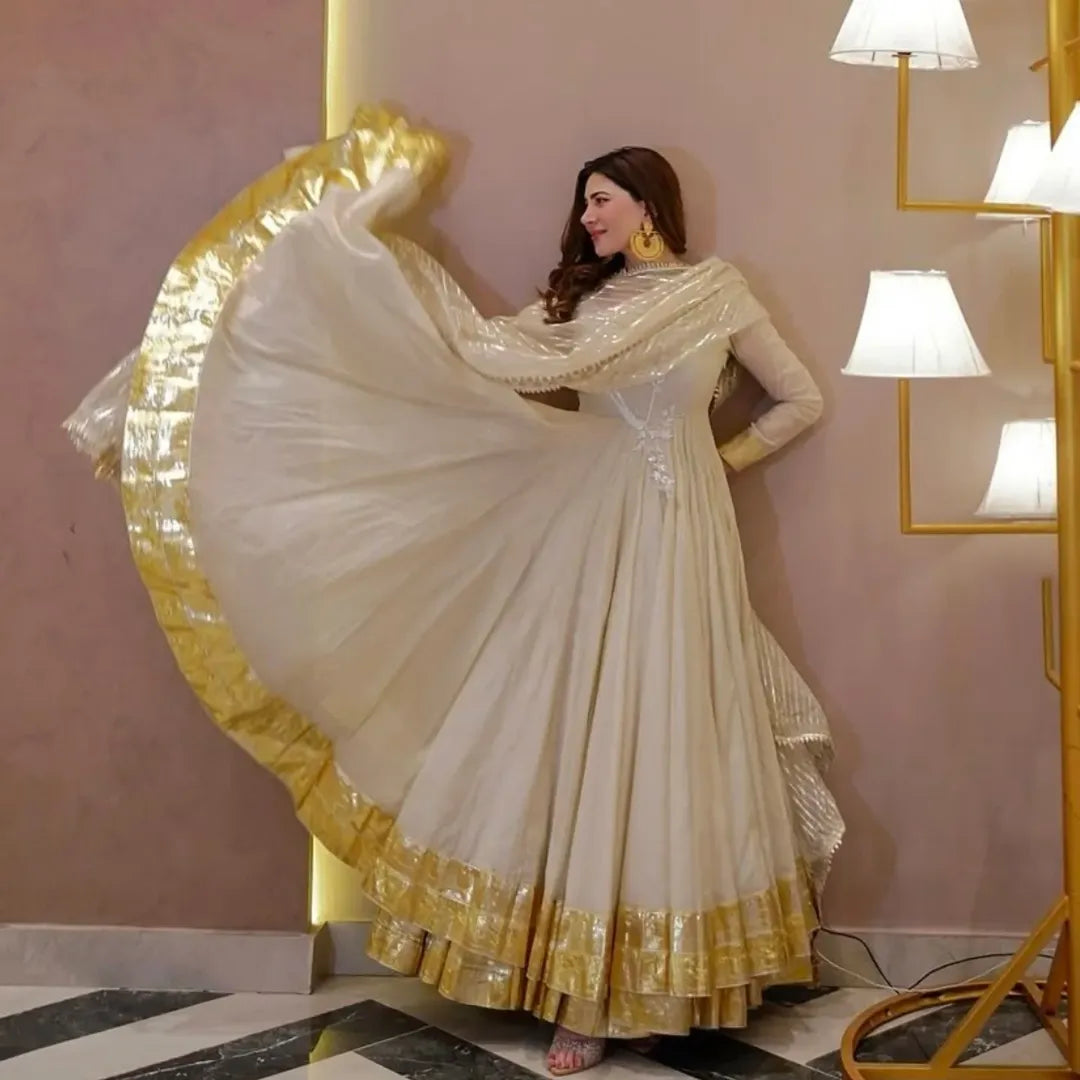 Ivory Glow Golden Border Anarkali Set