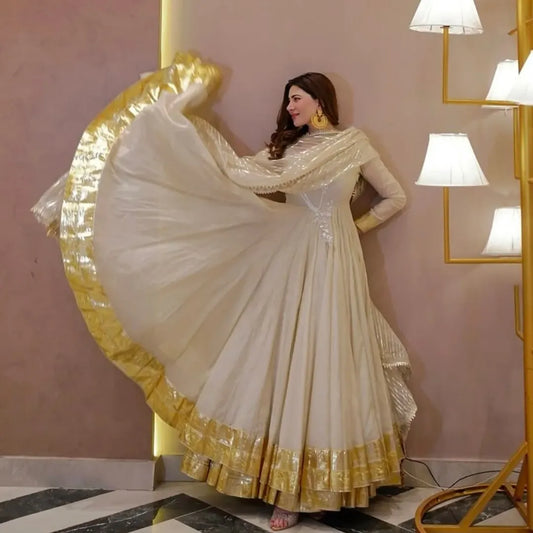 Ivory Glow Golden Border Anarkali Set