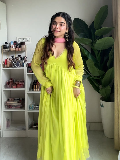 Neon Bliss Anarkali Suit Set