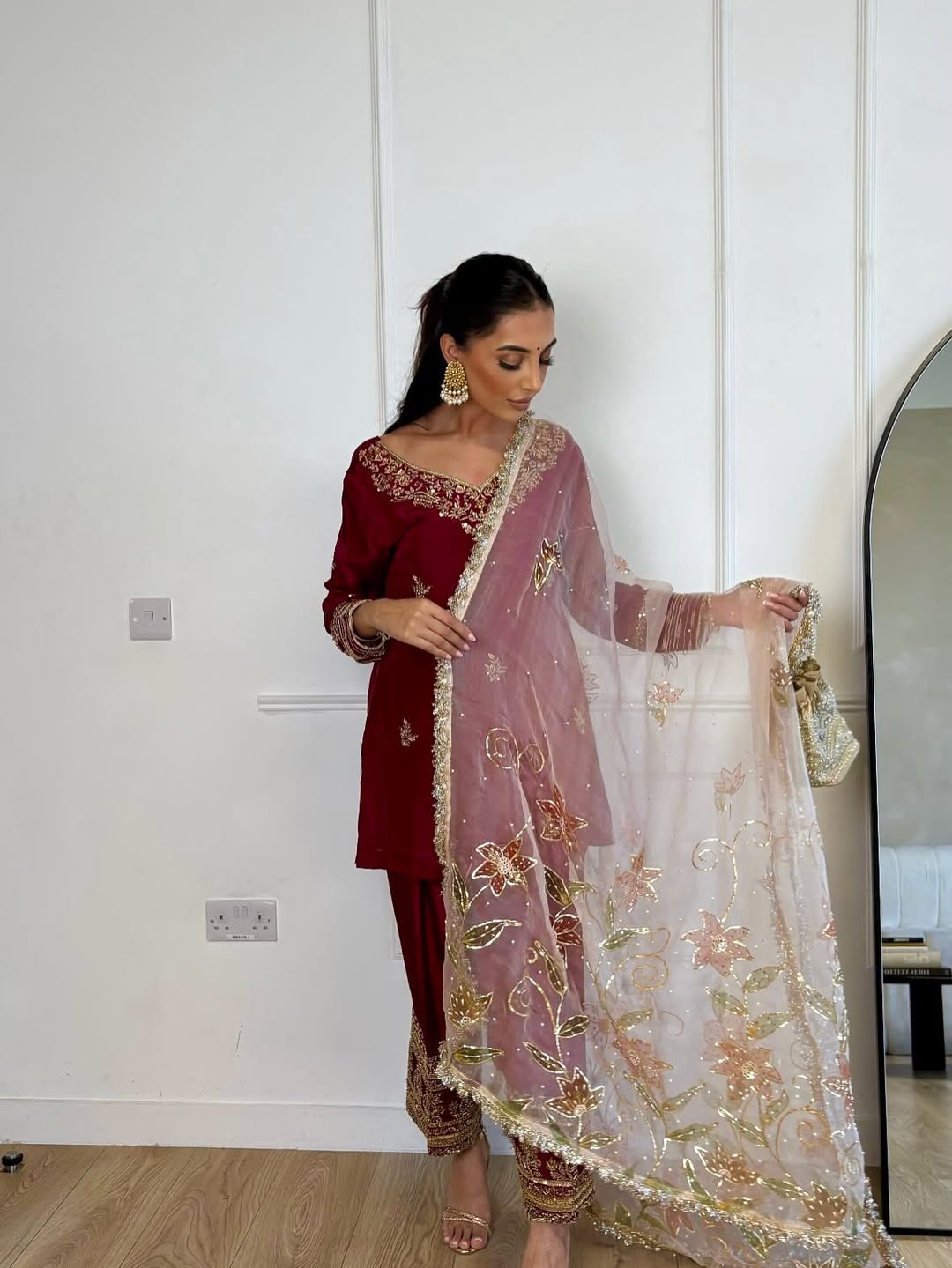 Maroon Royal Glam Sharara Ensemble