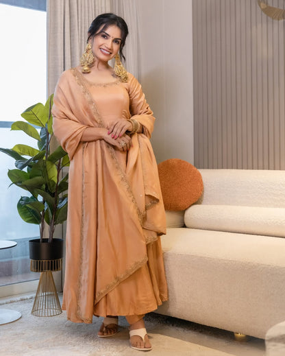 Noor-e-Peach Luxe Silk Anarkali Set