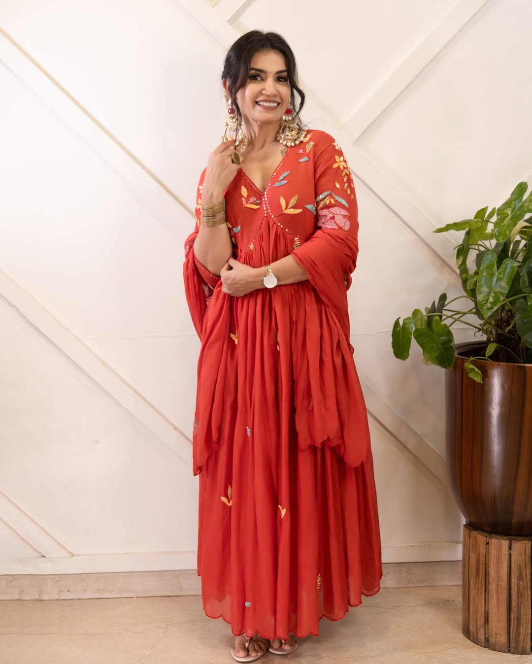 Gulzaar Rust: Hand-Embroidered Kaftan Kurta Set