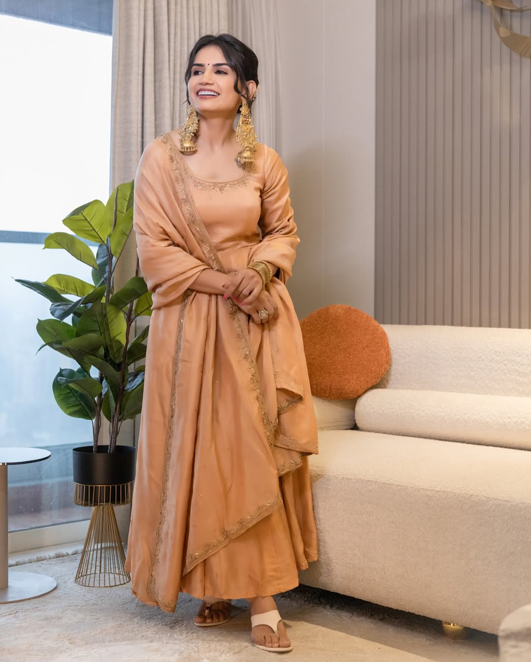 Noor-e-Peach Luxe Silk Anarkali Set