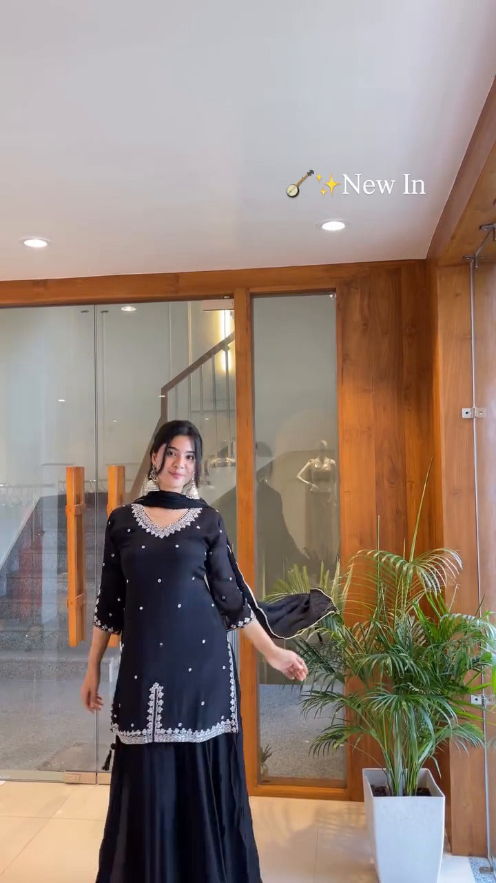 Noir Grace Midnight Elegance – Black Georgette Kurti Set