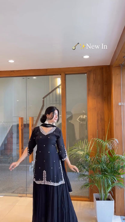 Noir Grace Midnight Elegance – Black Georgette Kurti Set