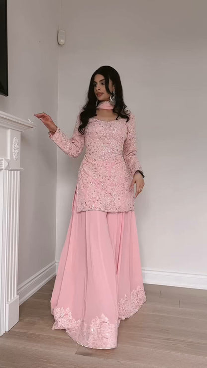 Zara Rose Glow embroidery Sharara Suit