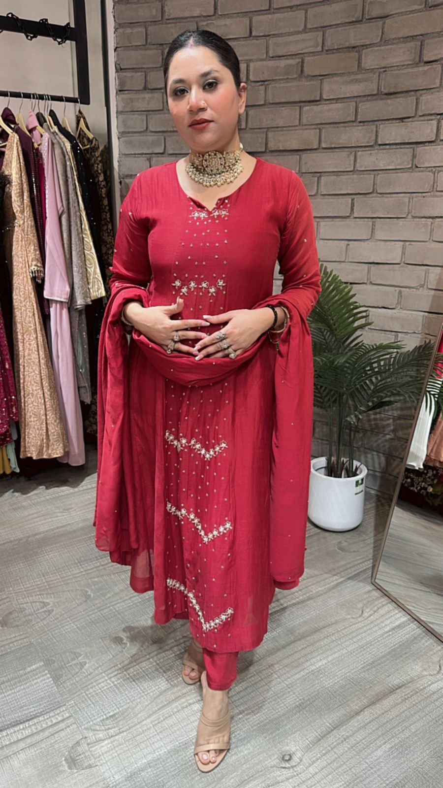 Red Ruby Hand Work Suit