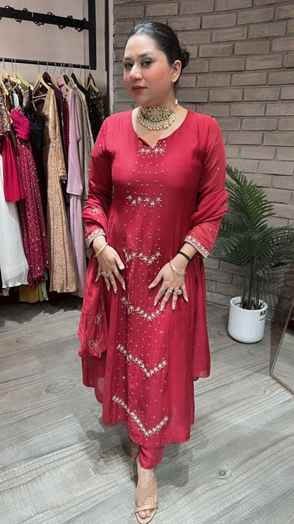 Red Ruby Hand Work Suit