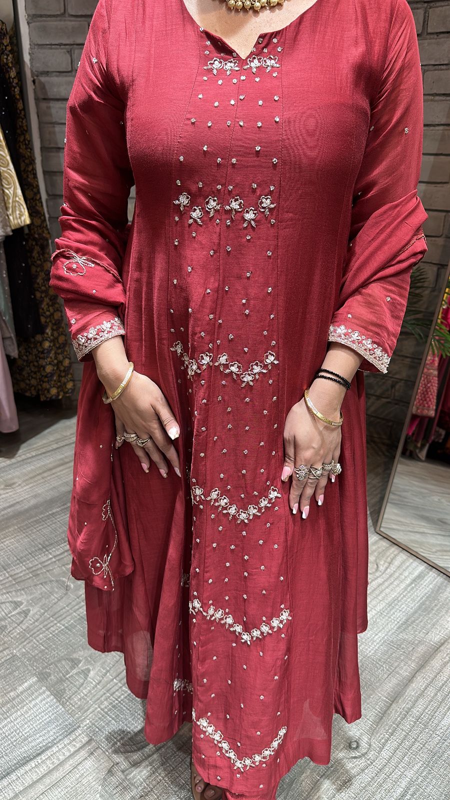 Red Ruby Hand Work Suit