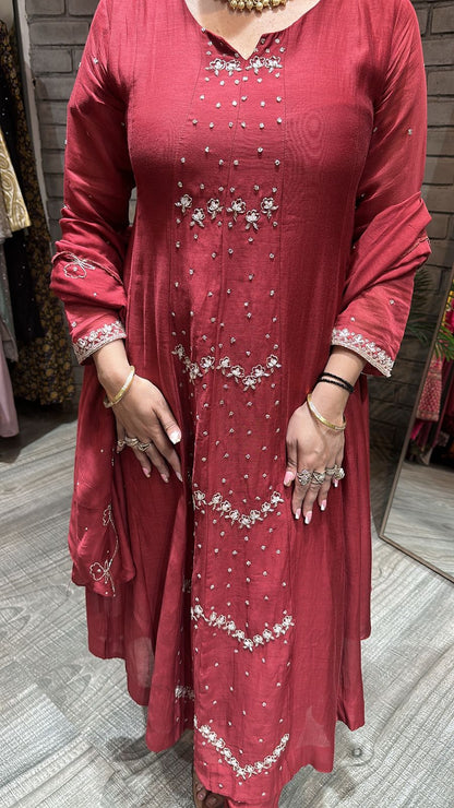 Red Ruby Hand Work Suit