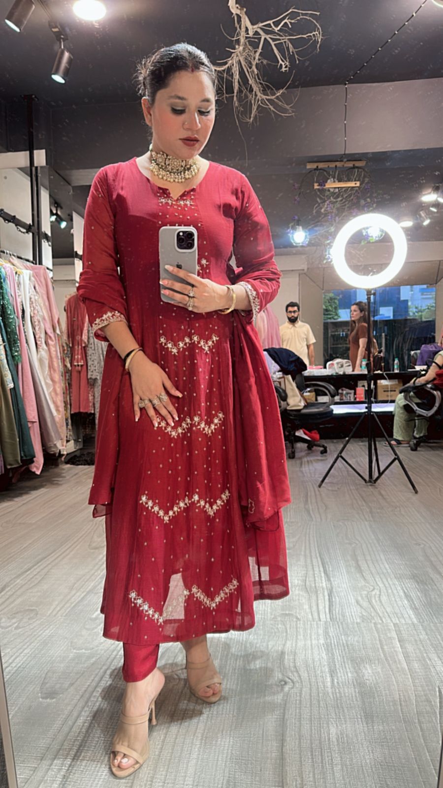 Red Ruby Hand Work Suit