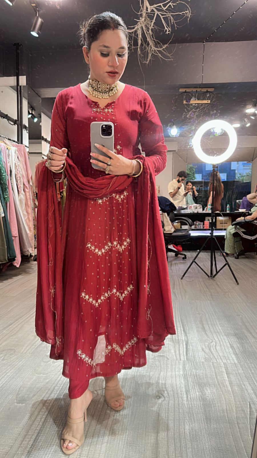 Red Ruby Hand Work Suit