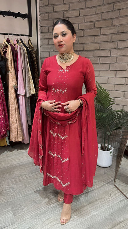 Red Ruby Hand Work Suit