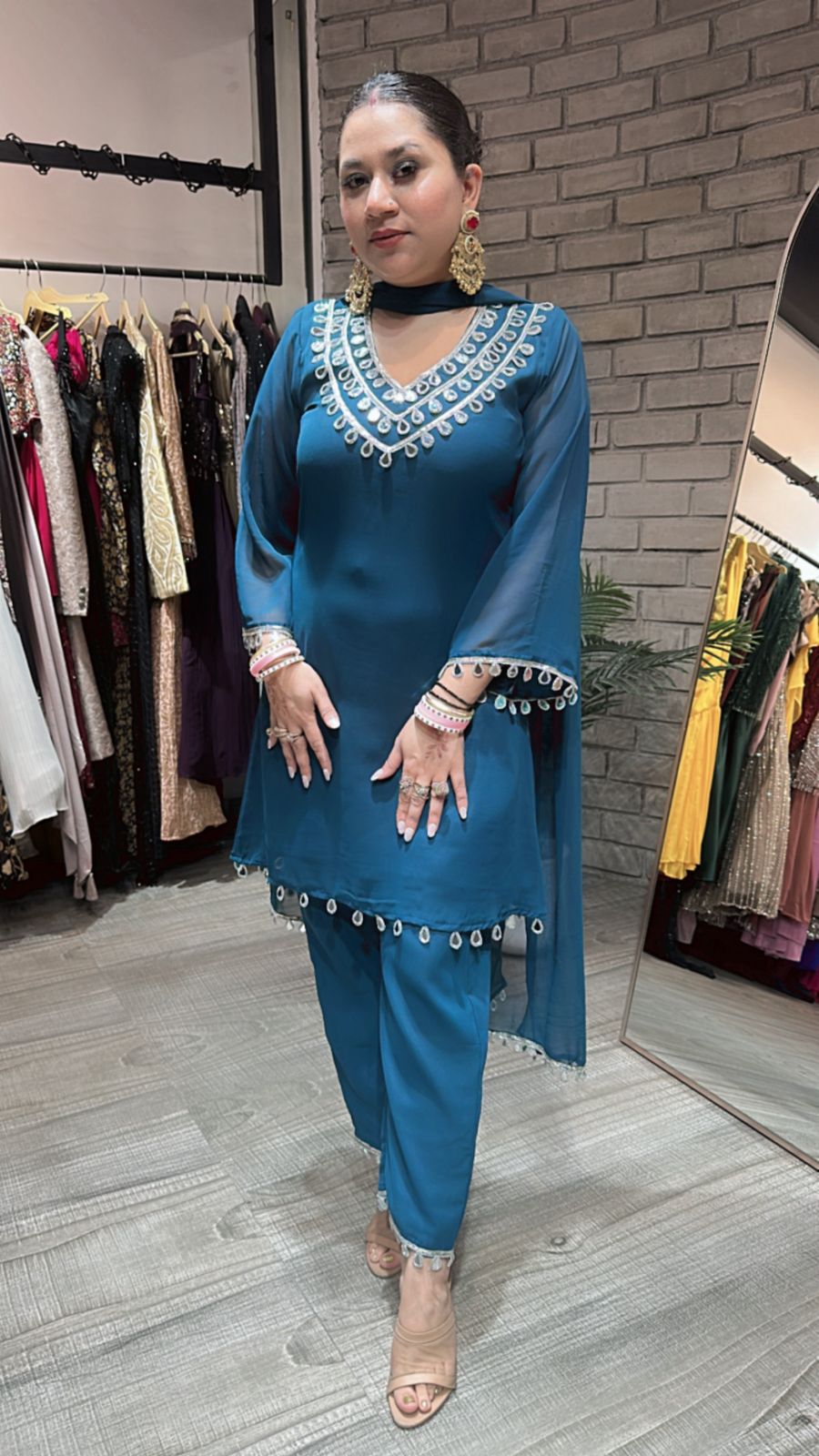 Rakhi Teal Blue  Mirror suit