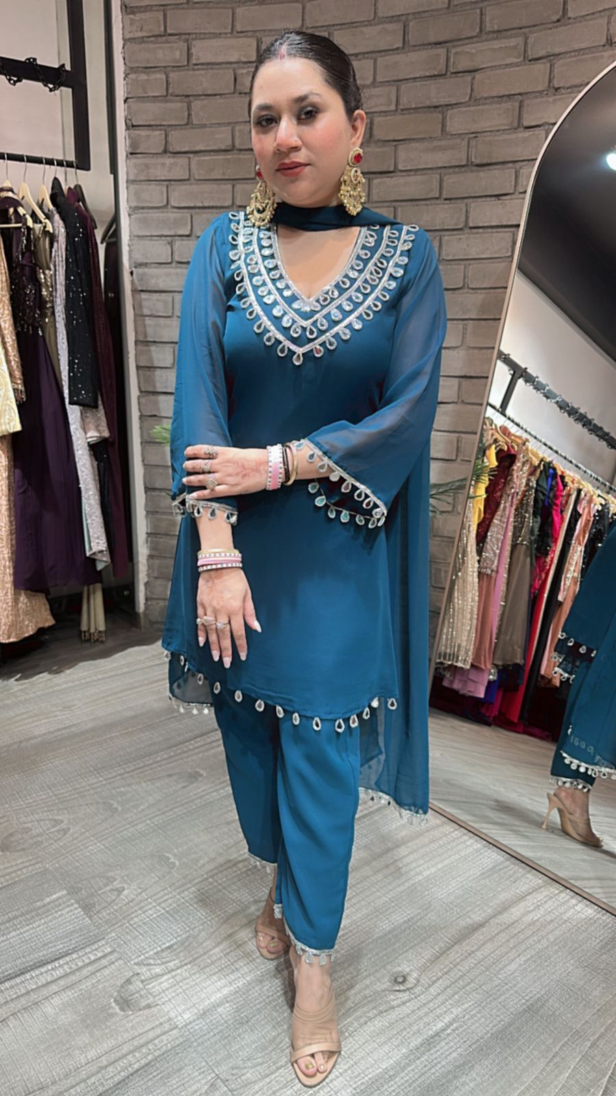Rakhi Teal Blue  Mirror suit