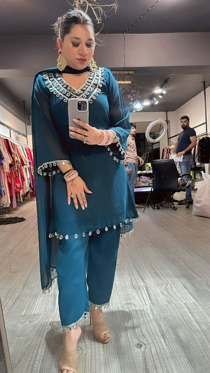 Rakhi Teal Blue  Mirror suit