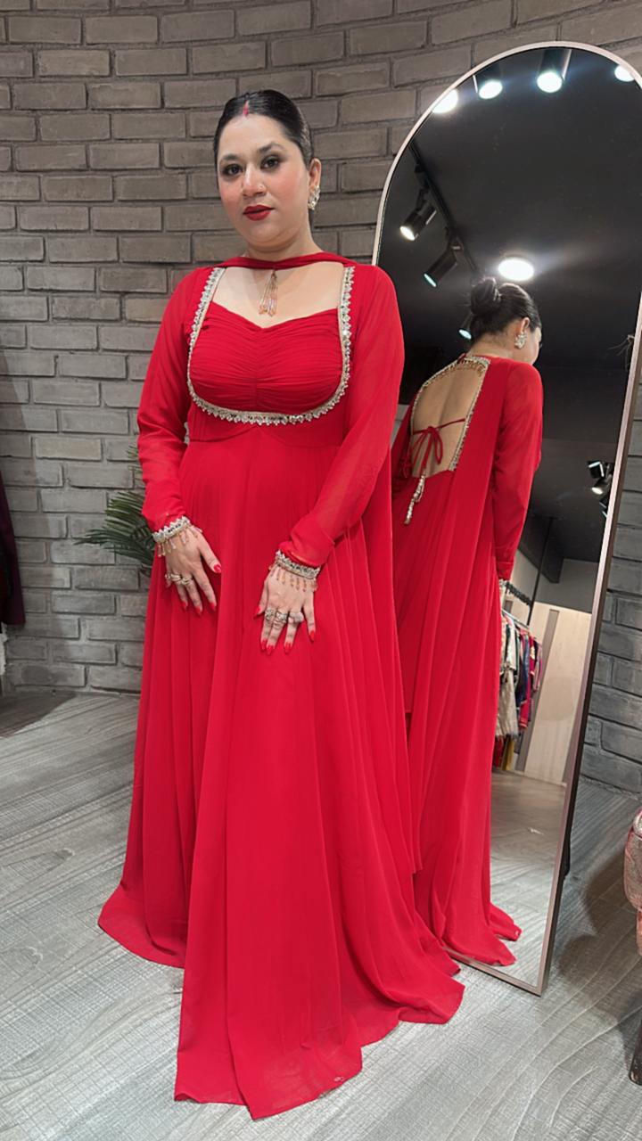 Shanaya Red Mirror Anarkali