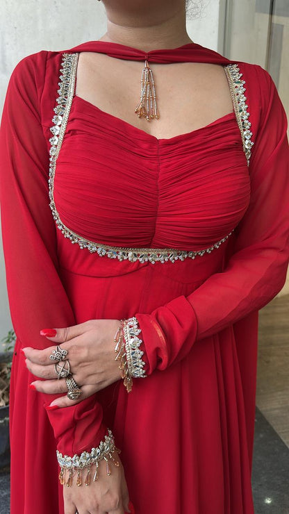 Shanaya Red Mirror Anarkali
