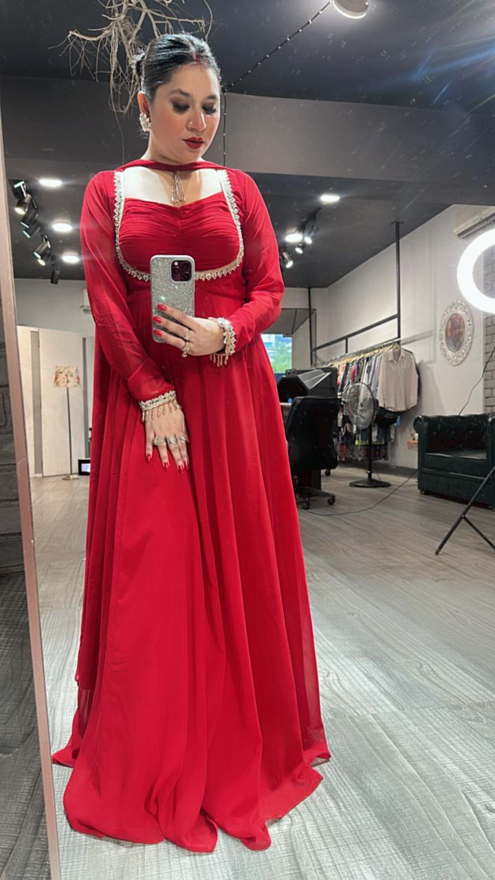 Shanaya Red Mirror Anarkali