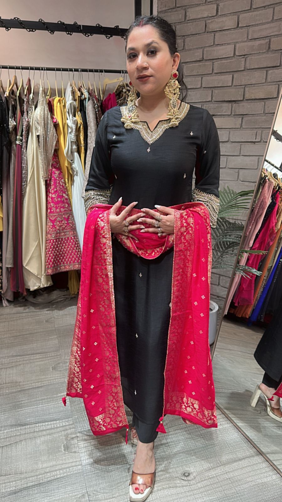 Oorja Black pink Dupatta Designer Suit