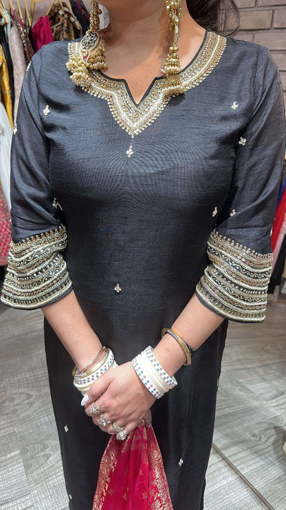 Oorja Black pink Dupatta Designer Suit