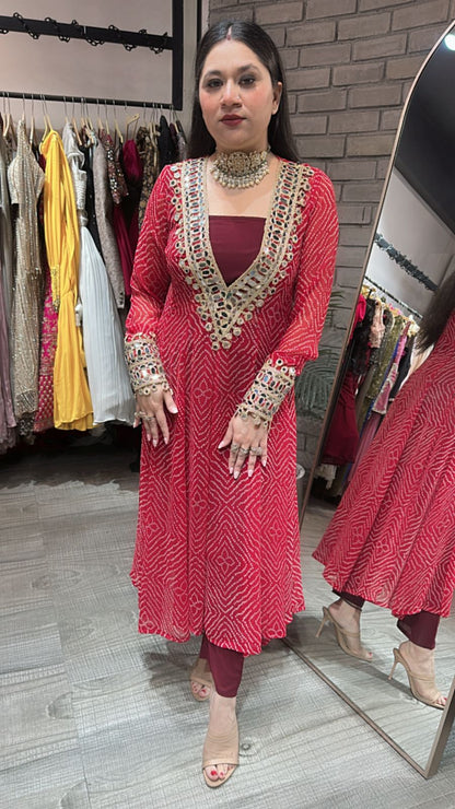 Dandiya Red leheriya 3pc Mirror Cordset