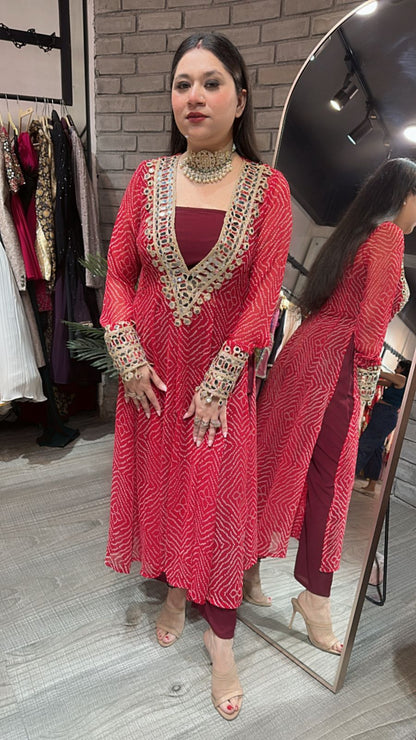 Dandiya Red leheriya 3pc Mirror Cordset