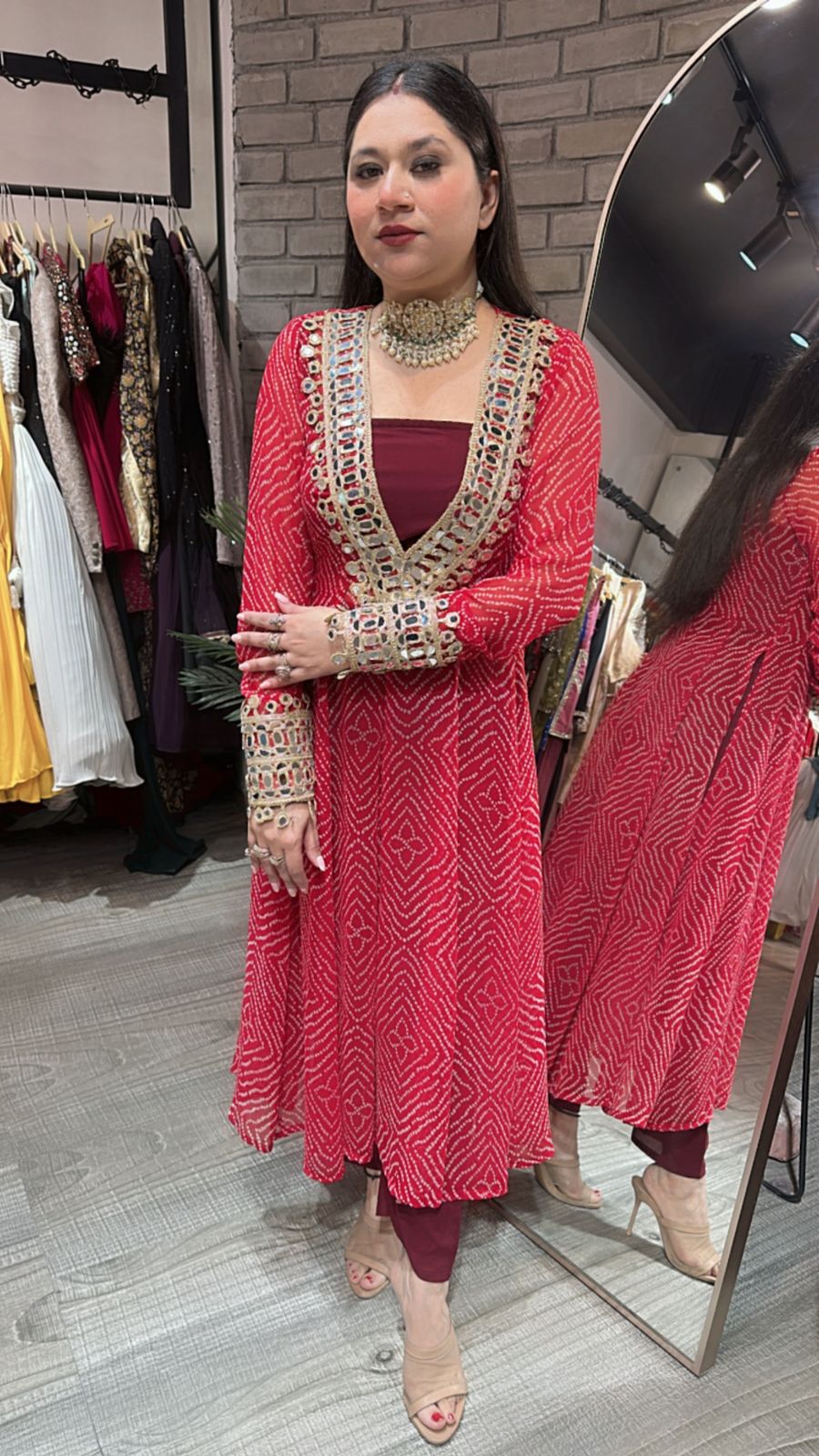 Dandiya Red leheriya 3pc Mirror Cordset