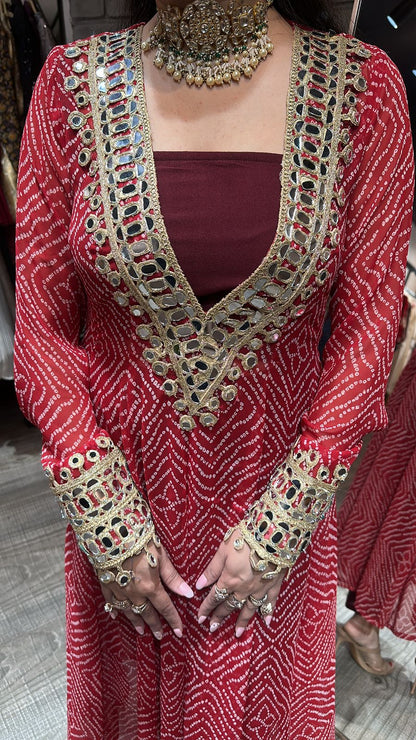 Dandiya Red leheriya 3pc Mirror Cordset