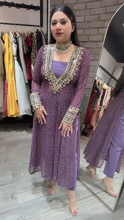 Dandiya purple leheriya 3pc Mirror Cordset