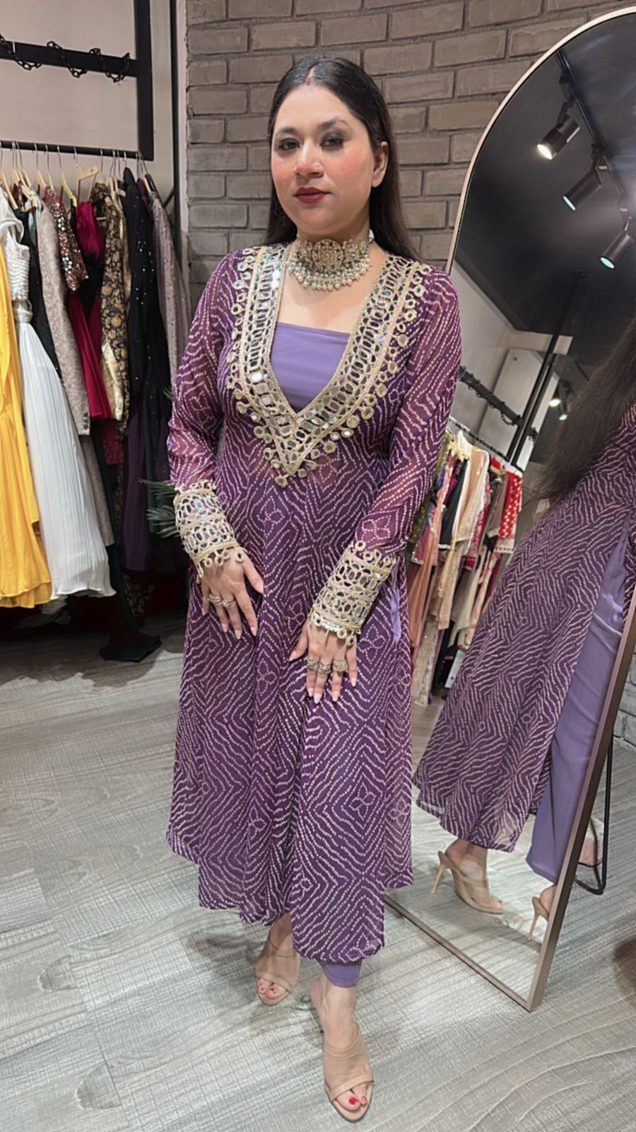 Dandiya purple leheriya 3pc Mirror Cordset