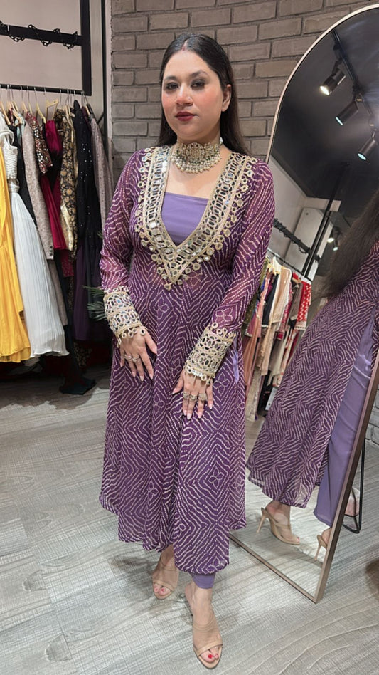 Dandiya purple leheriya 3pc Mirror Cordset