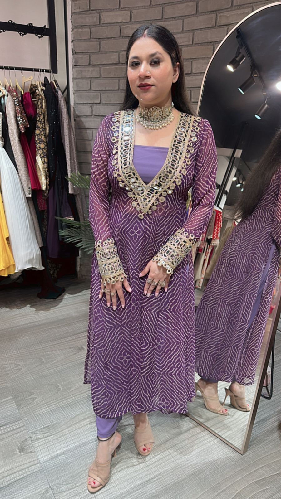 Dandiya purple leheriya 3pc Mirror Cordset