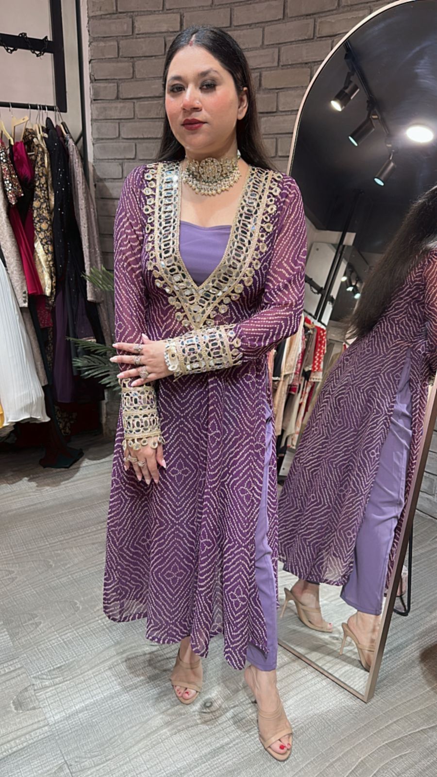 Dandiya purple leheriya 3pc Mirror Cordset