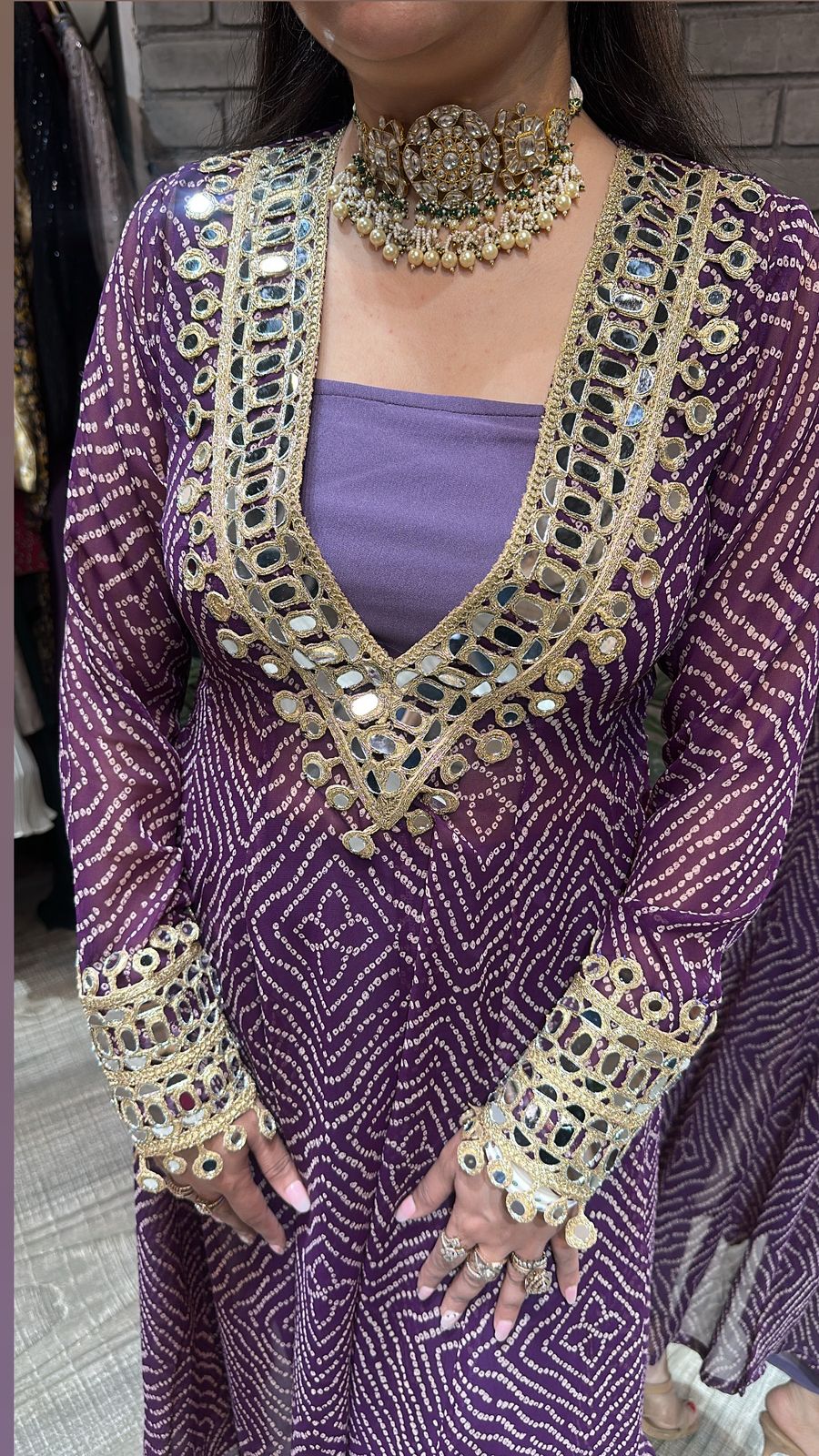 Dandiya purple leheriya 3pc Mirror Cordset