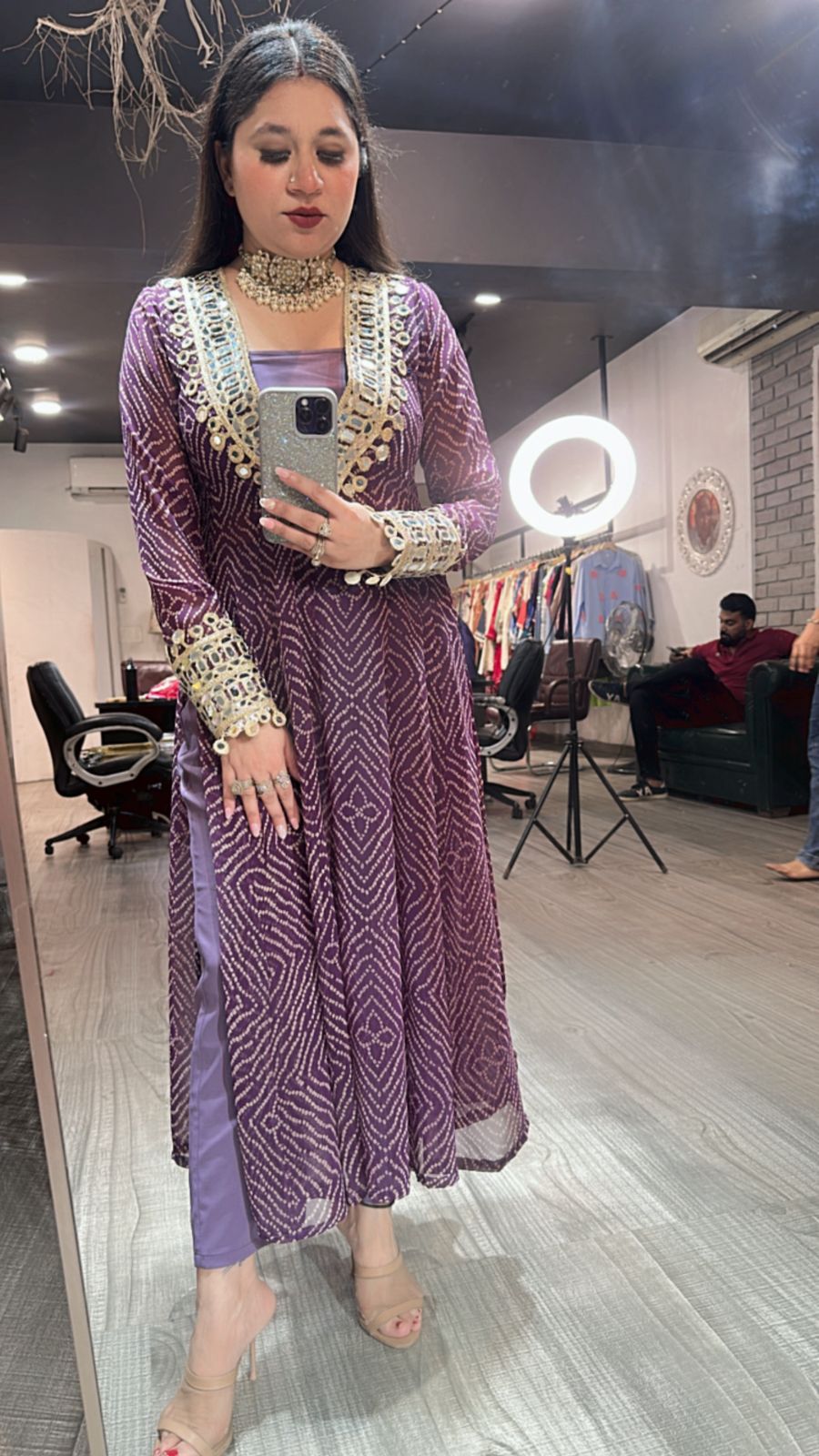 Dandiya purple leheriya 3pc Mirror Cordset