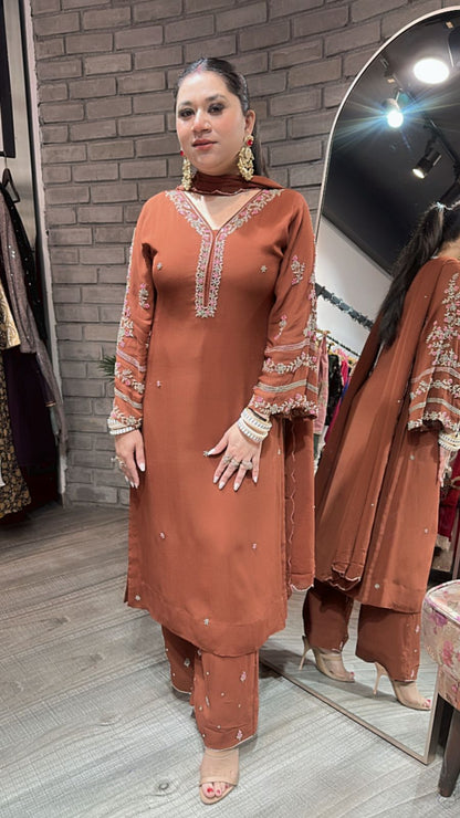 Nazm Brown Katdana Dedigner suit