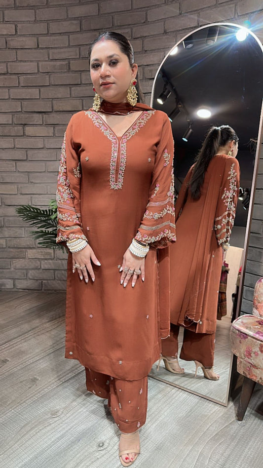 Nazm Brown Katdana Dedigner suit