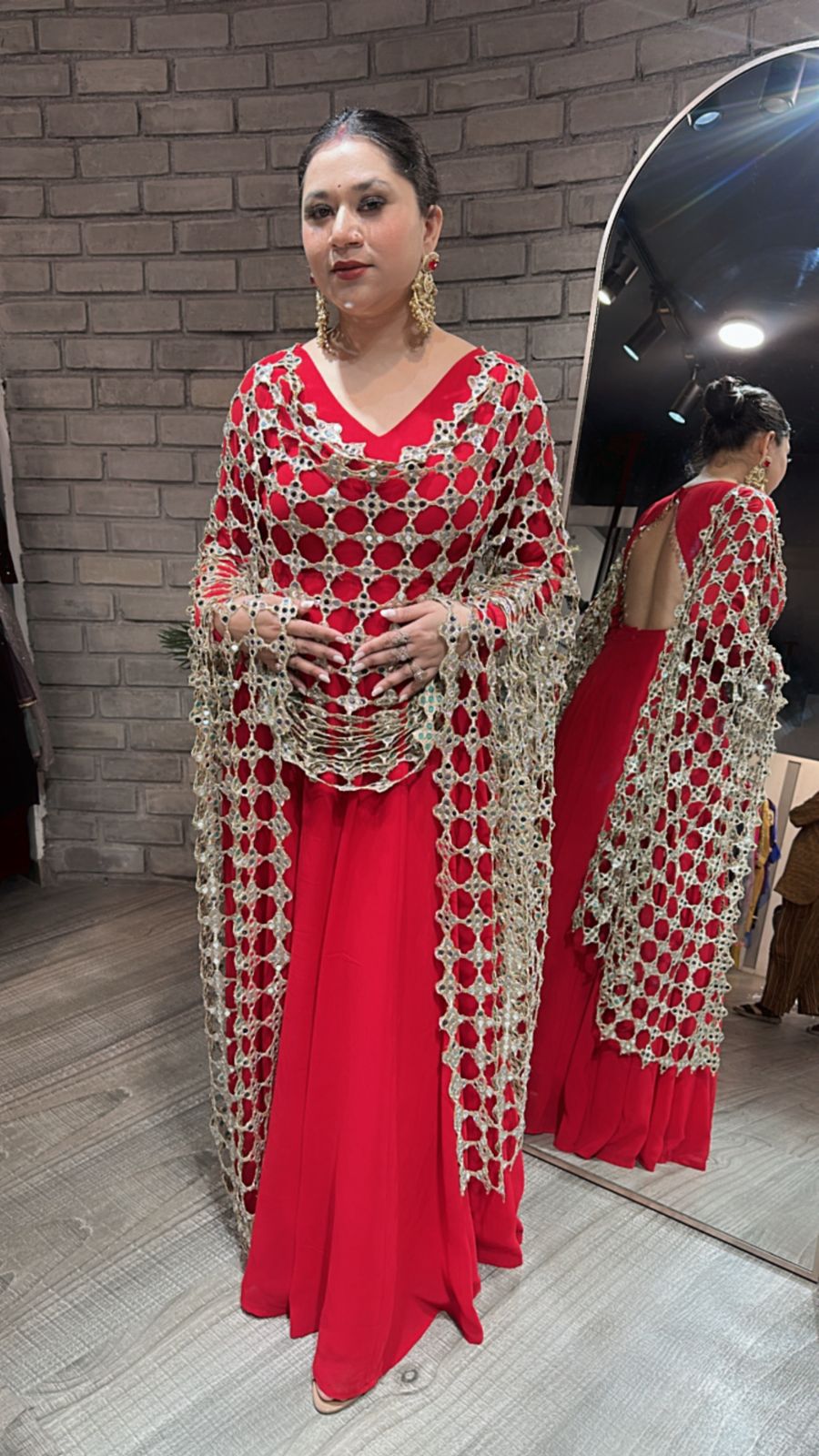 Salma Sitara Red Mirror Dupatta Anarkali