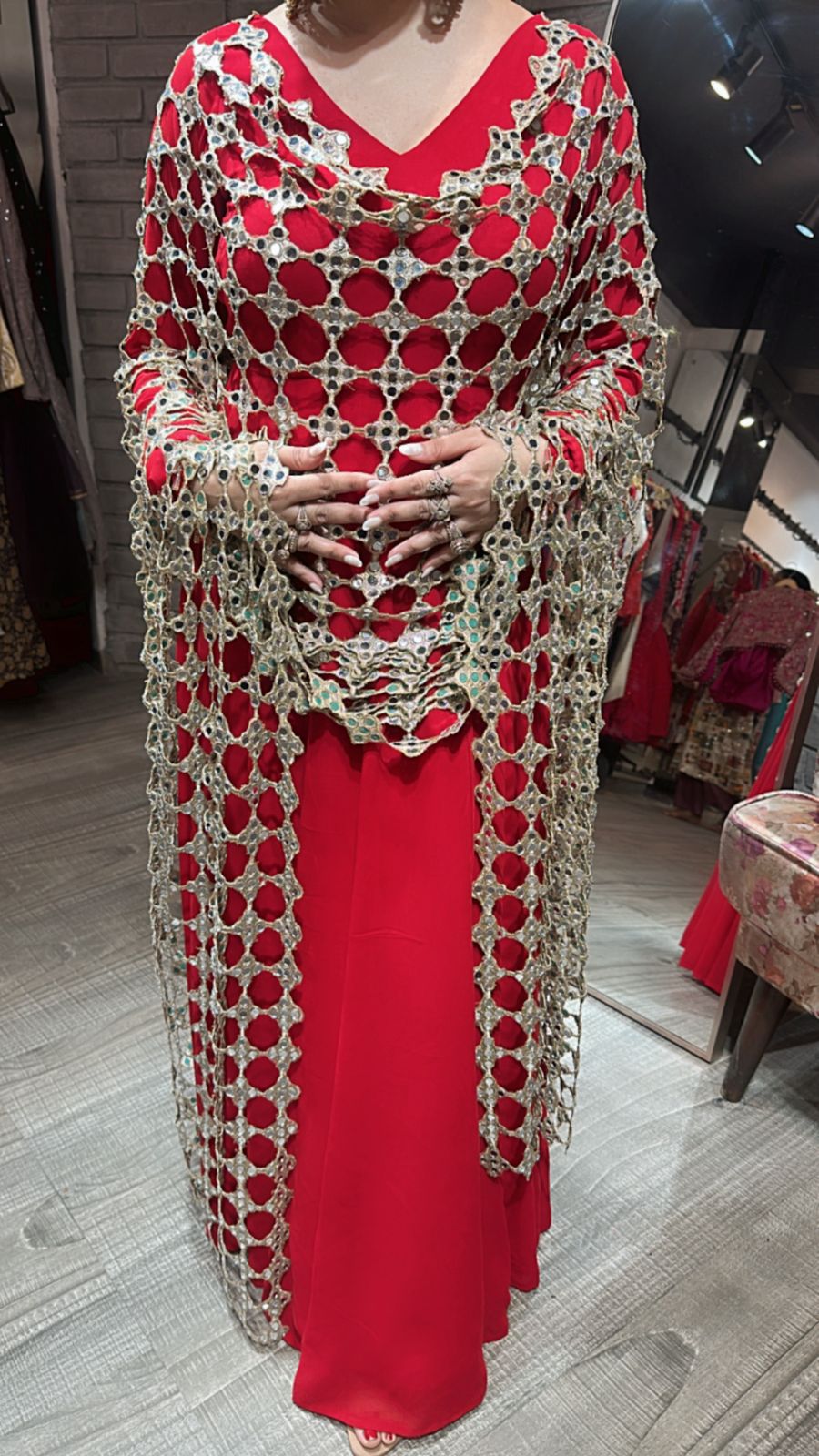 Salma Sitara Red Mirror Dupatta Anarkali