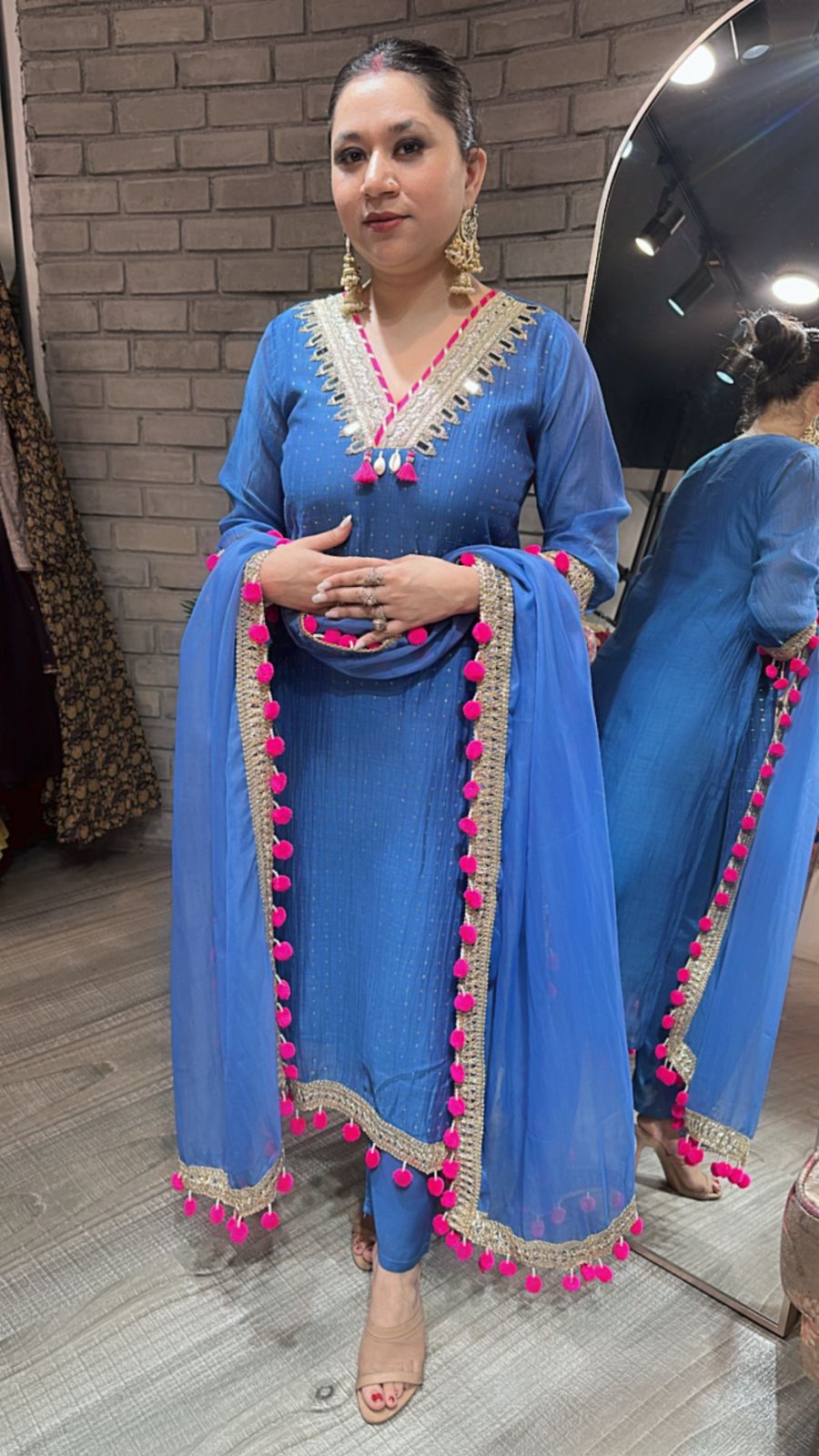 Chakri Blue Pom Pom  Designer suit