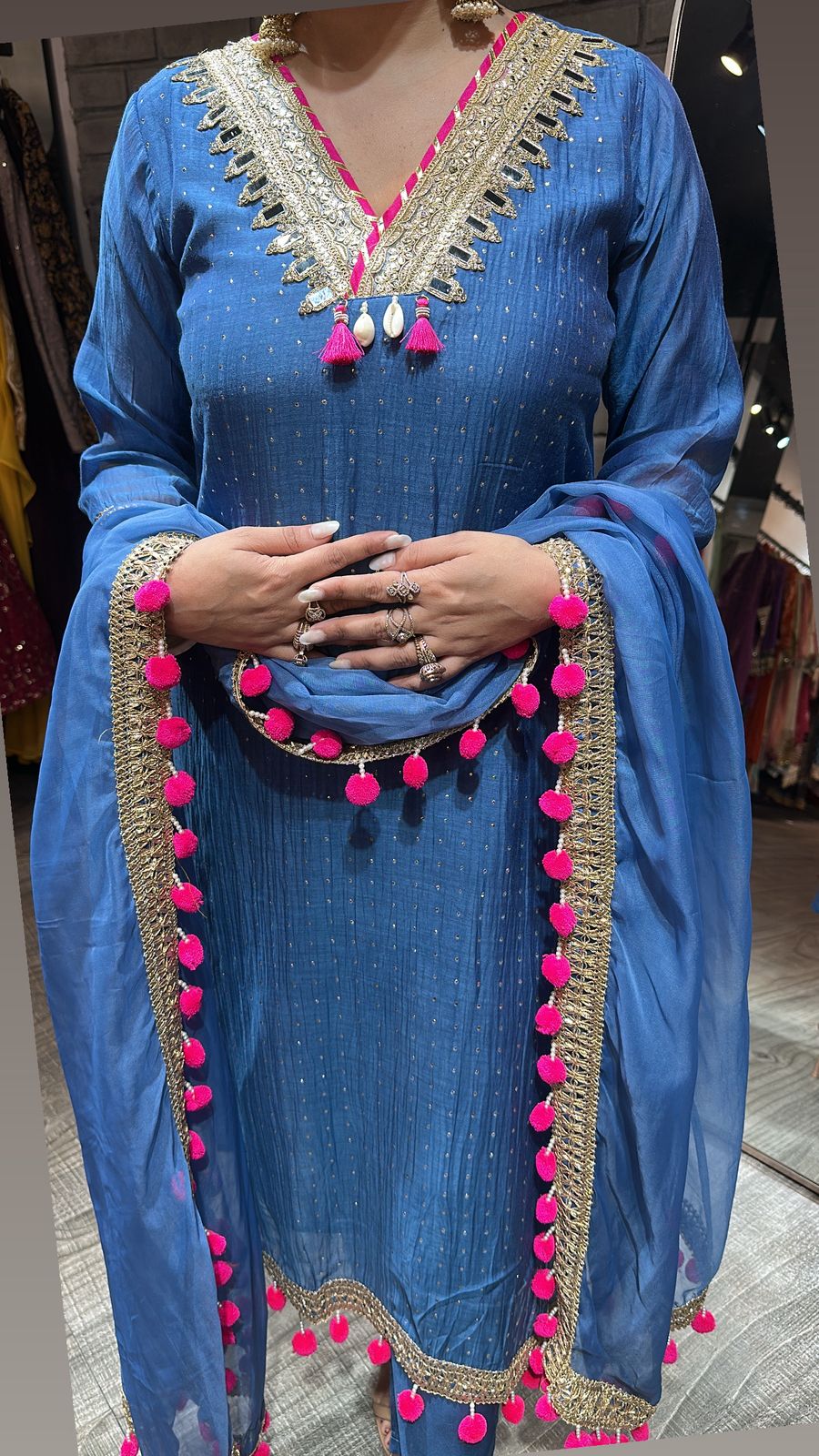 Chakri Blue Pom Pom  Designer suit