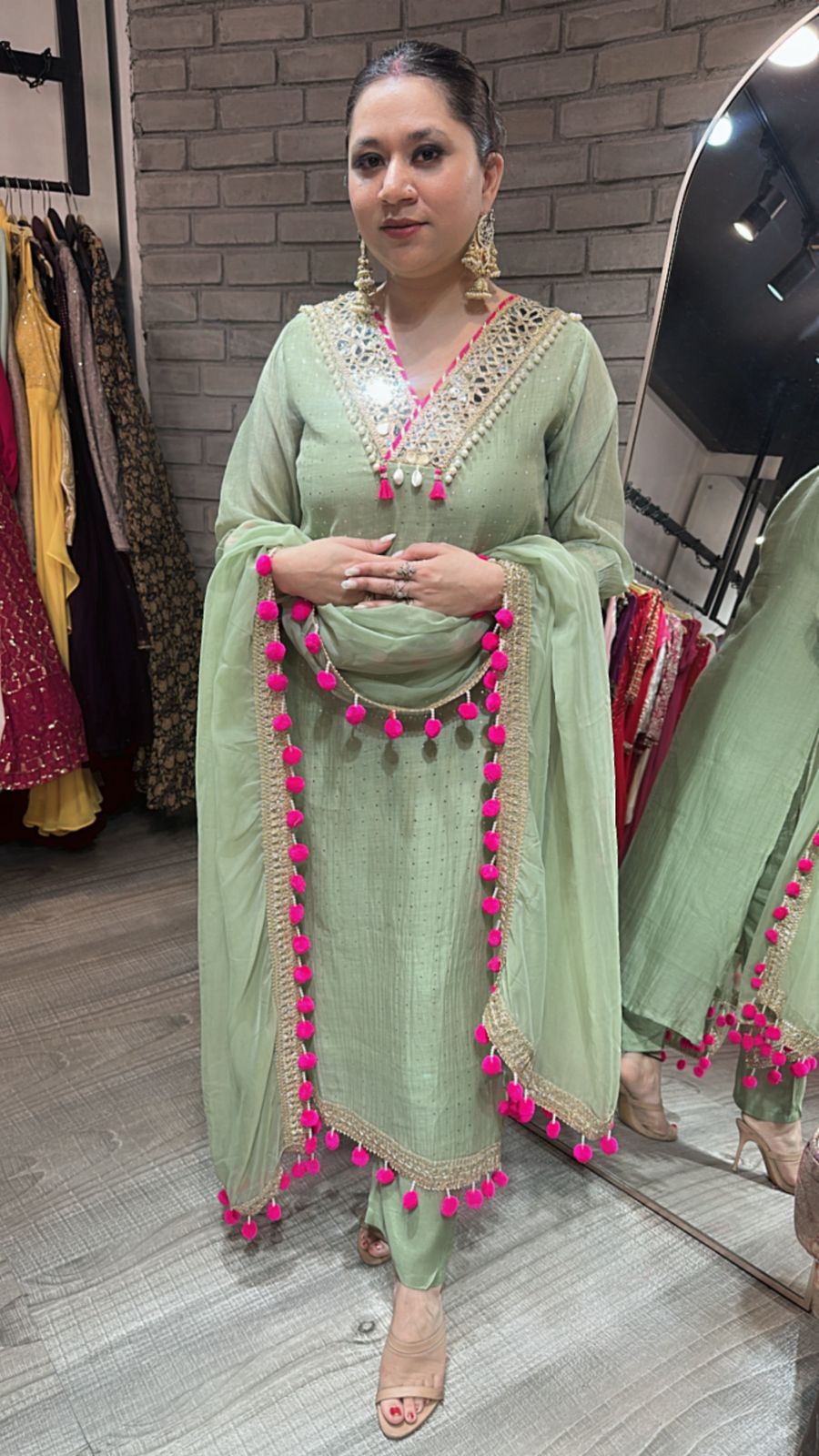 Chakri pista Pom Pom Designer suit