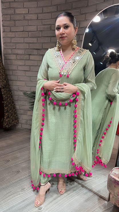Chakri pista Pom Pom Designer suit
